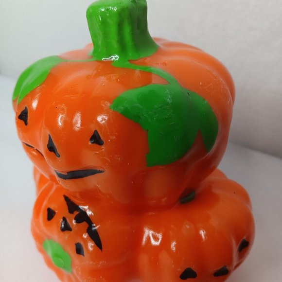 Vintage 1980s Halloween Wax Candles 2 Kitschy Pumpkins Black Cat Bat Decor - Picture 15 of 16